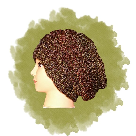 Knit Slouch Beanie Oversized Stretchy Brown Adult Teen Winter Hat - Picture 1 of 6